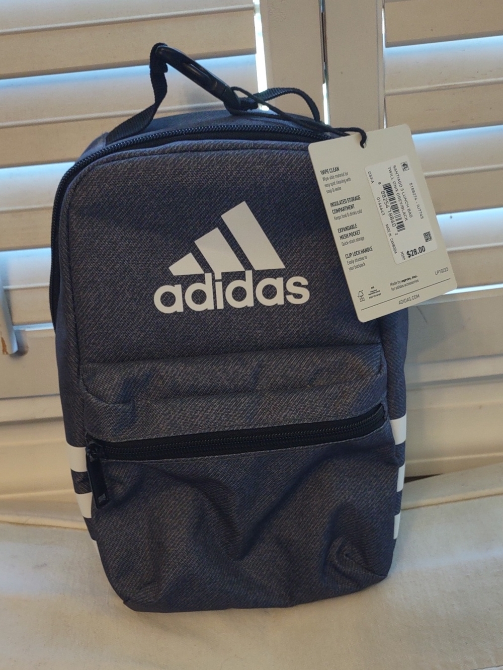 Adidas Kids Twill Onix Grey/Black Santiago 3 Insulated Lunch Bag (5158274) - NWT